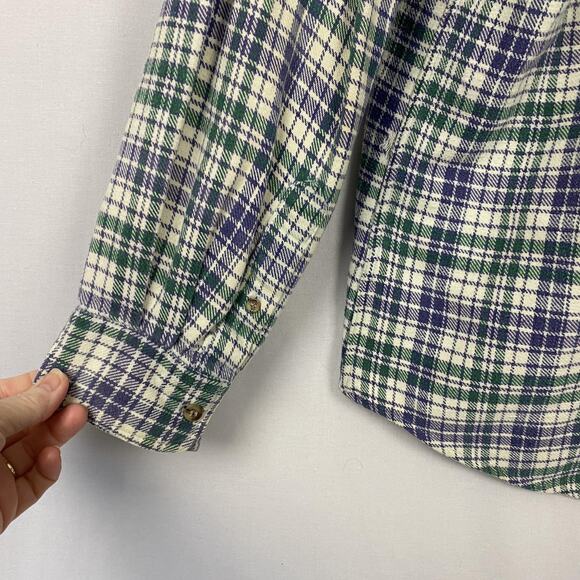 VTG Woolrich Flannel Shirt Mens XL Plaid Purple Green Heavy Indian Cotton Grunge - Picture 6 of 12